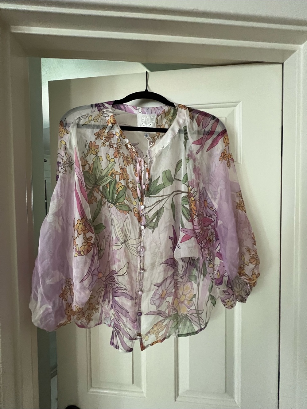 Johnny Was Jade Sheer silk Harlyn button front Blouse Camisole Set - lilac
